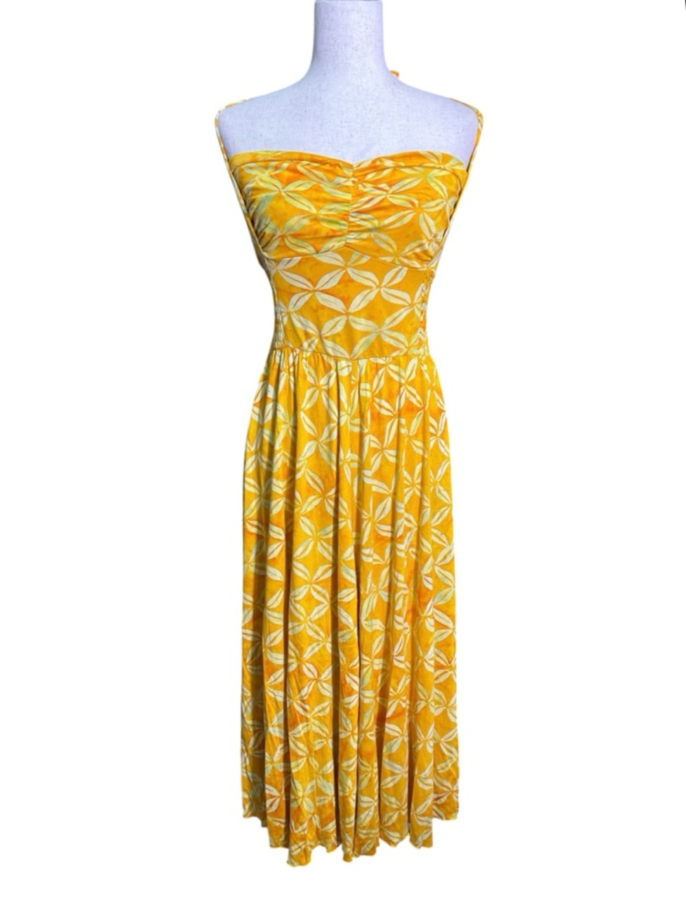 Pineapple’s Hawaii Maxi Dress Yellow Strapless Halter Back Tropical Sundress XL
